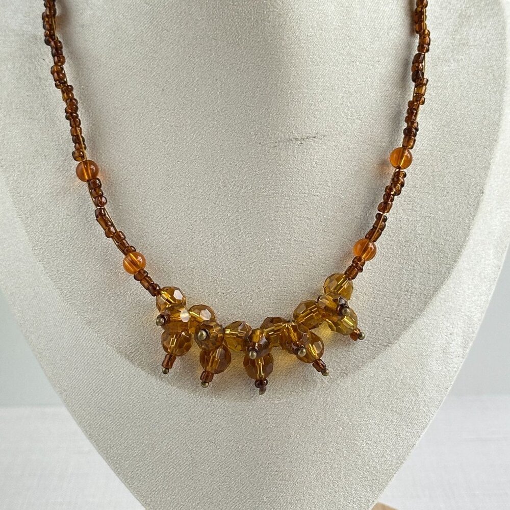 Amber Glass Bead Necklace Adjustable 16"-18" With Clustered Bead Accent - Picture 9 of 10